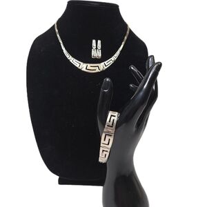Sterling Silver Matching Necklace , Bracelet & Earring Vintage Grrek Key Design